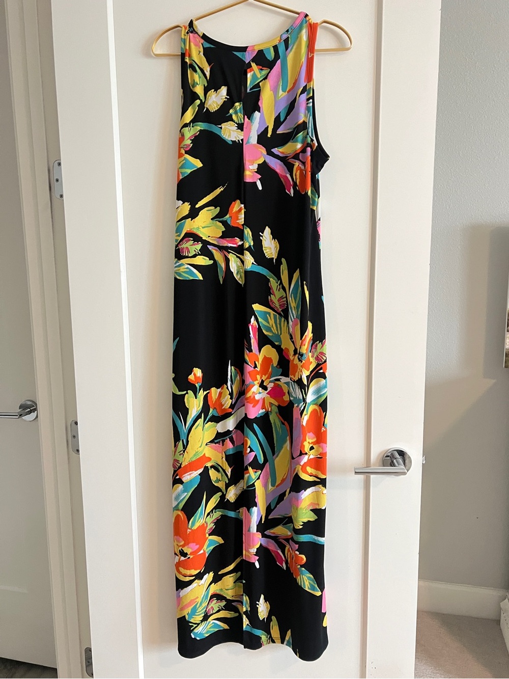 Vince Camuto Black Tropical Floral Sleeveless Maxi Dress Size Large Made in USA - Picture 12 of 16